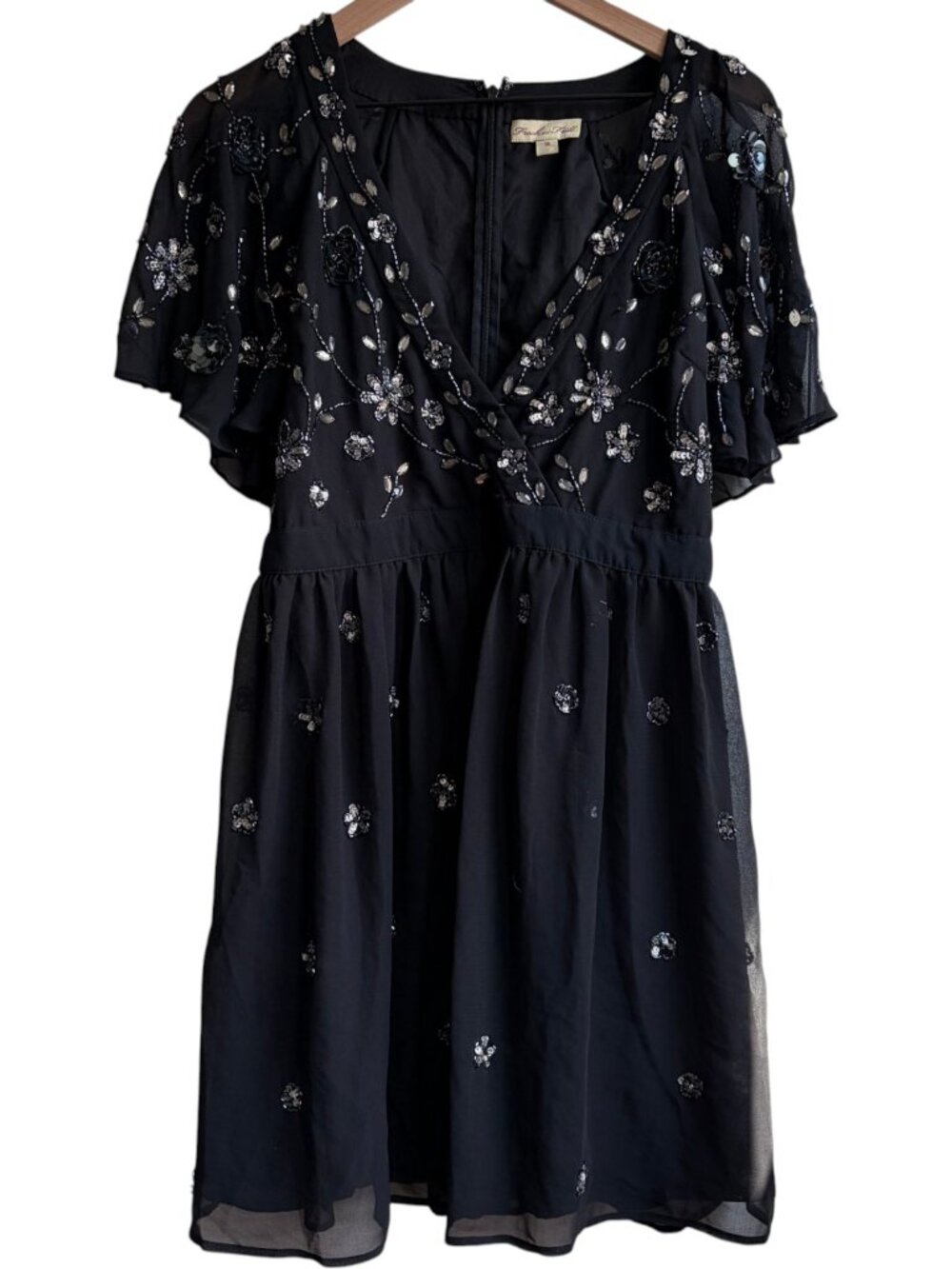 Frock & Frill Floral Embellished Beaded Black Dress Size 16 Evening Formal